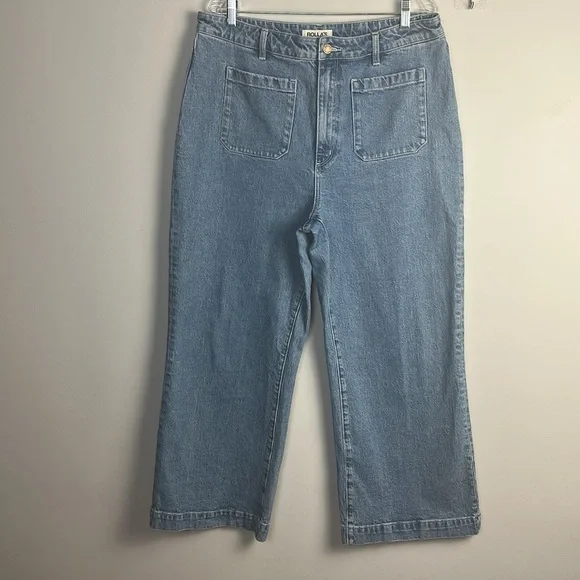 ROLLA’S High Rise Wide Leg Jeans Plus Size 34 Cotton Stretch Blue Cropped Denim - Picture 2 of 16